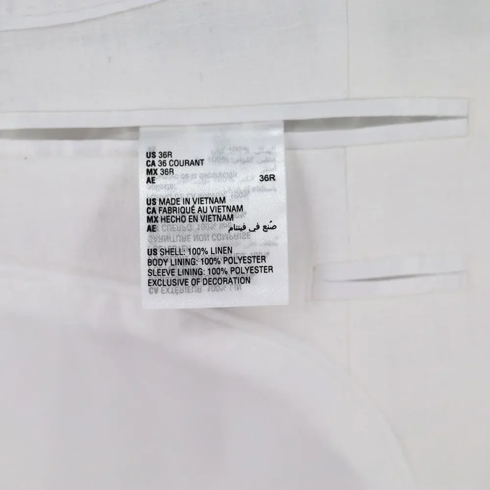 Bar III Men's White Linen Summer Casual Slim-Fit Formal Suit Jacket Size 36R